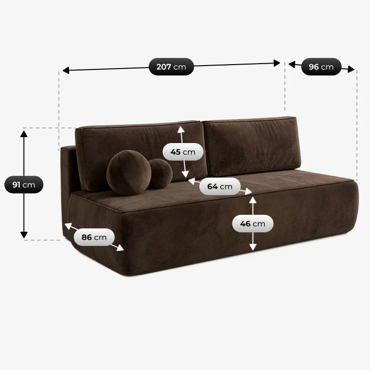 Sofa Rozkładana LORENA Brązowy Welur