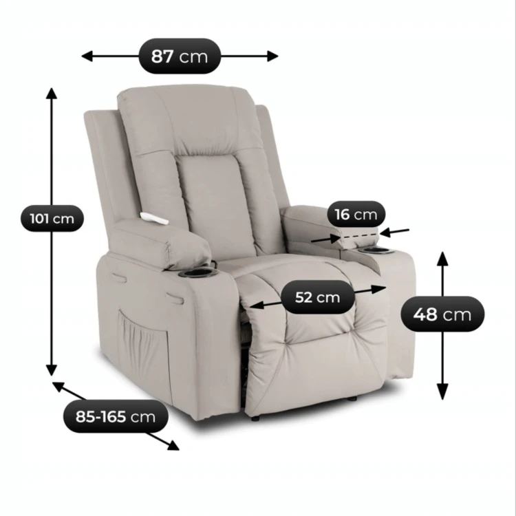 Fotel Masujący Comfort z podnóżkiem Szary Ekoskóra