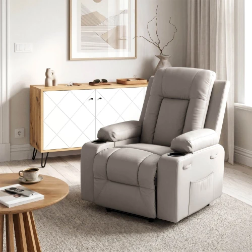 Fotel Masujący Comfort z podnóżkiem Szary Ekoskóra