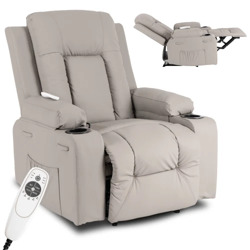 Fotel Masujący Comfort z podnóżkiem Szary Ekoskóra