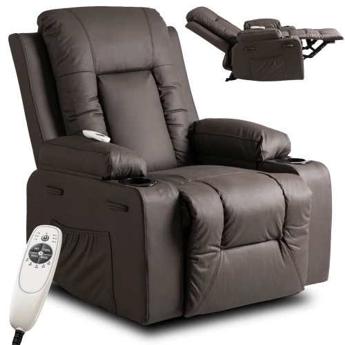 Fotel Masujący Comfort z podnóżkiem Brązowy Ekoskóra