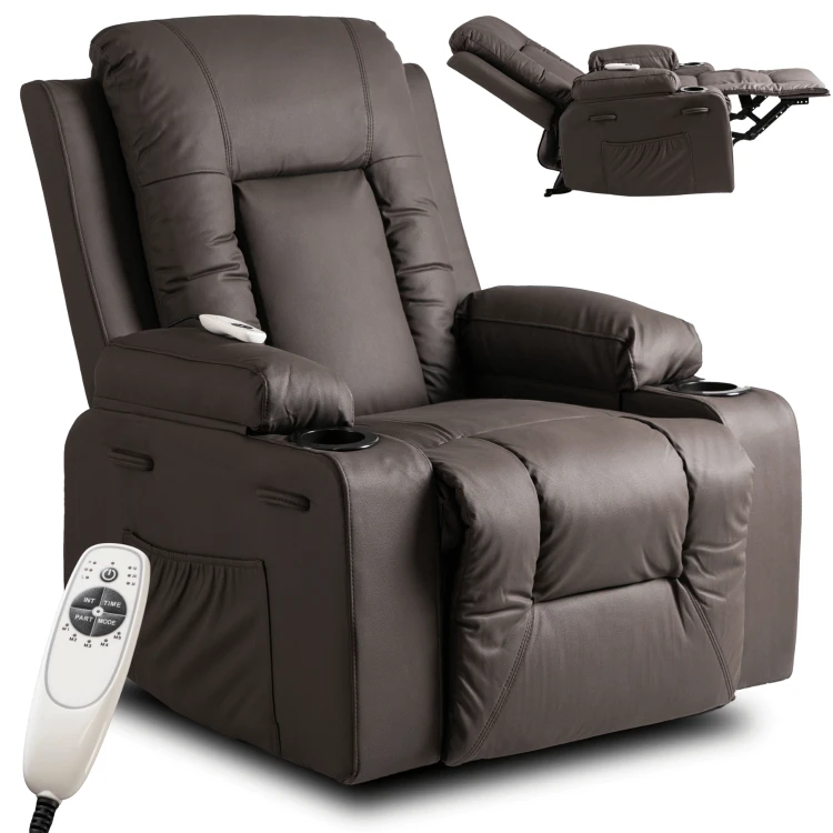 Fotel Masujący Comfort z podnóżkiem Brązowy Ekoskóra