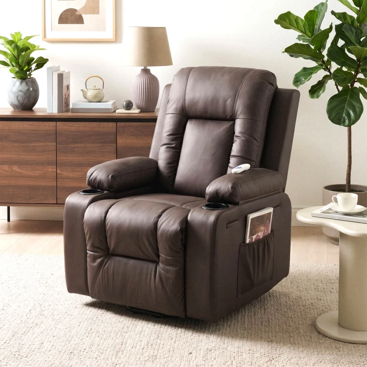 Fotel Masujący Comfort z podnóżkiem Brązowy Ekoskóra