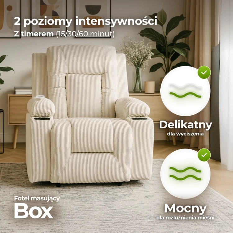 Fotel Masujący Comfort BOX Beżowy Sztruks