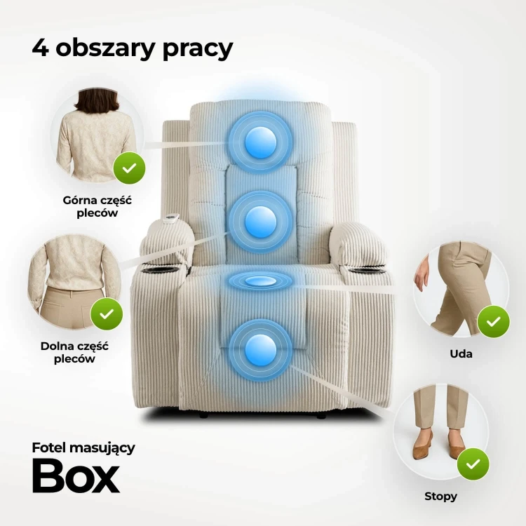 Fotel Masujący Comfort BOX Beżowy Sztruks