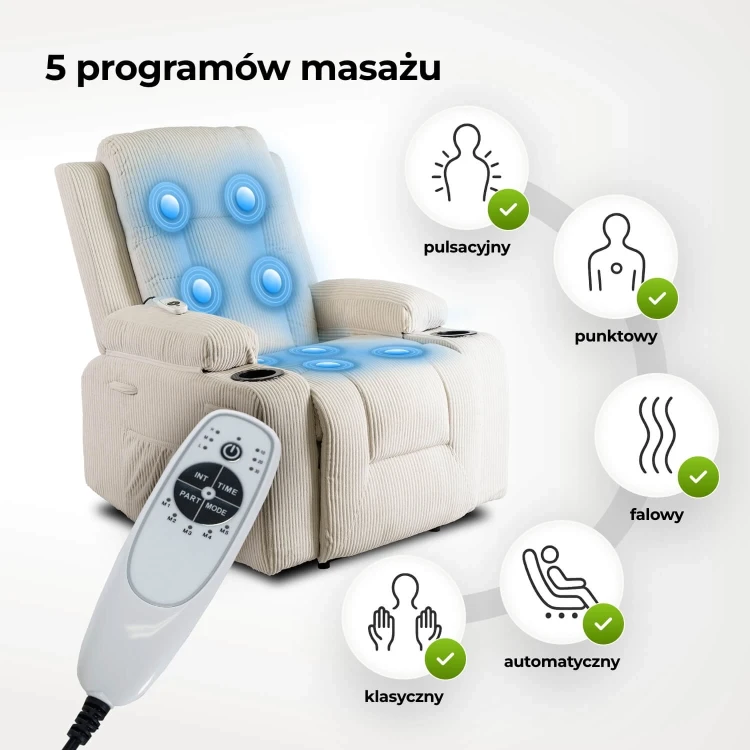 Fotel Masujący Comfort BOX Beżowy Sztruks