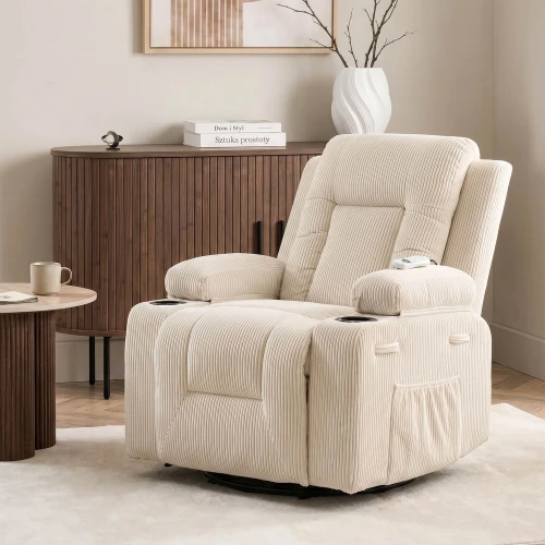 Fotel Masujący Comfort BOX Beżowy Sztruks