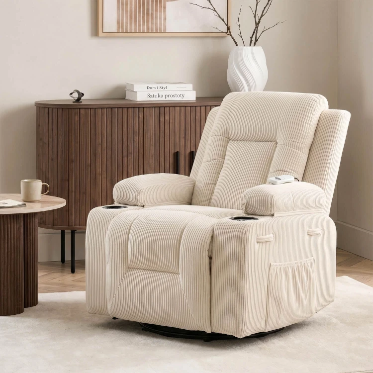Fotel Masujący Comfort BOX Beżowy Sztruks