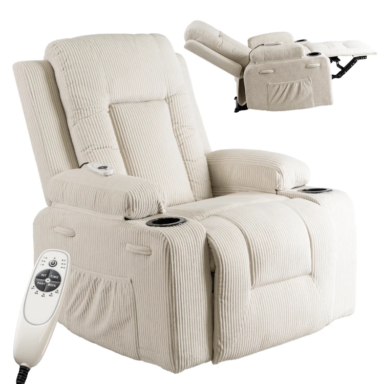 Fotel Masujący Comfort BOX Beżowy Sztruks