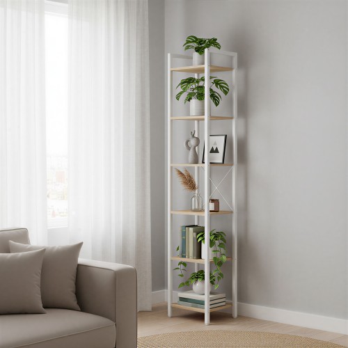 Regał Loft industrialny wąski, wysoki 187 cm beżowo/biały