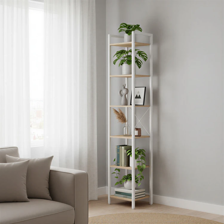 Regał Loft industrialny wąski, wysoki 187 cm beżowo/biały