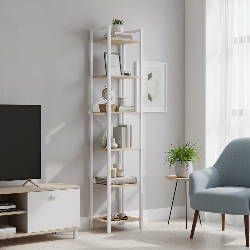 Regał Loft industrialny wąski, wysoki 187 cm beżowo/biały