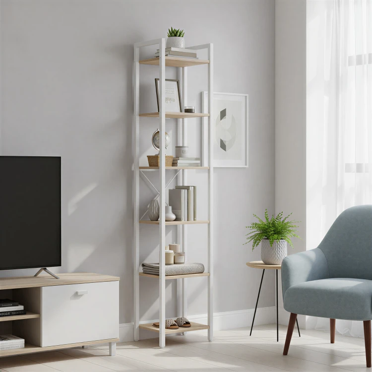 Regał Loft industrialny wąski, wysoki 187 cm beżowo/biały