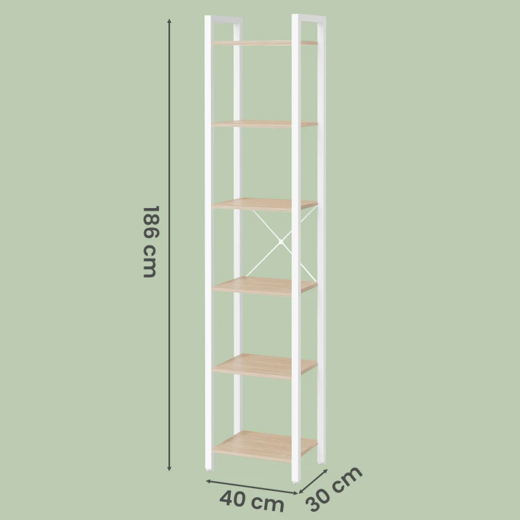 Regał Loft industrialny wąski, wysoki 187 cm beżowo/biały