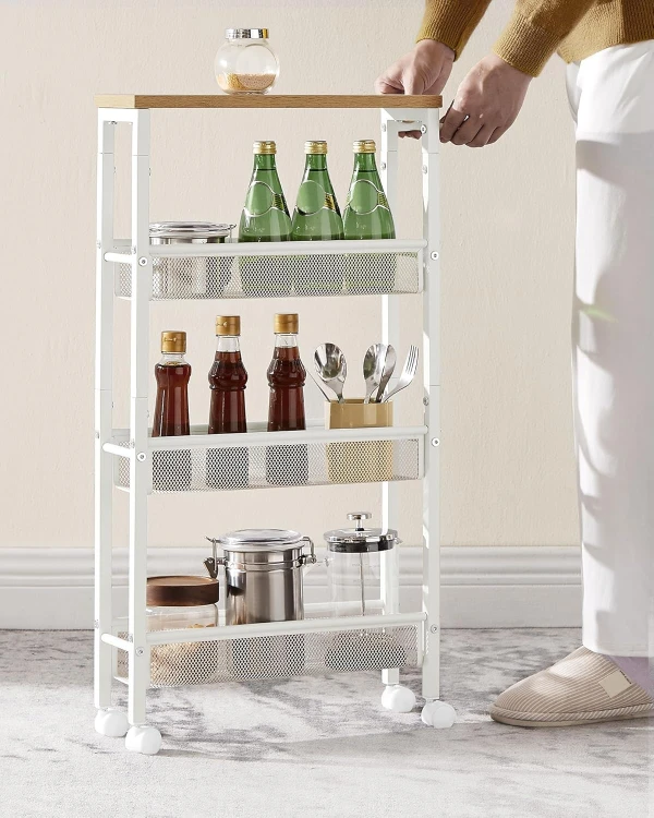 Wózek kuchenny mobilny 4-poziomowy 13x45,4x77 cm Dąb Biały