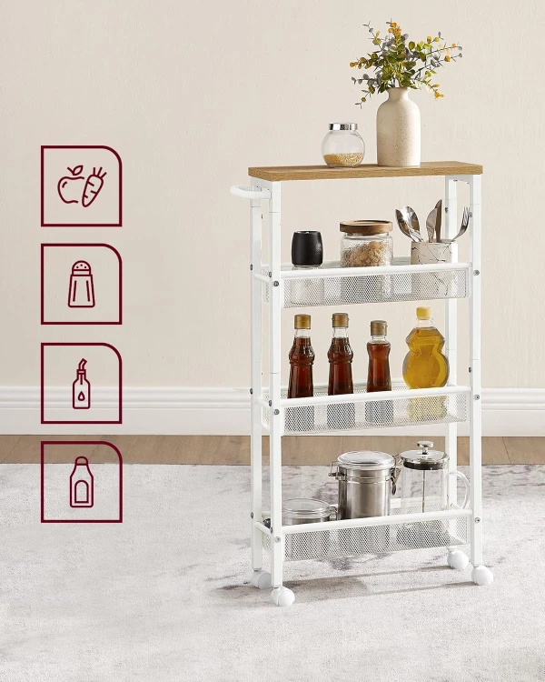 Wózek kuchenny mobilny 4-poziomowy 13x45,4x77 cm Dąb Biały
