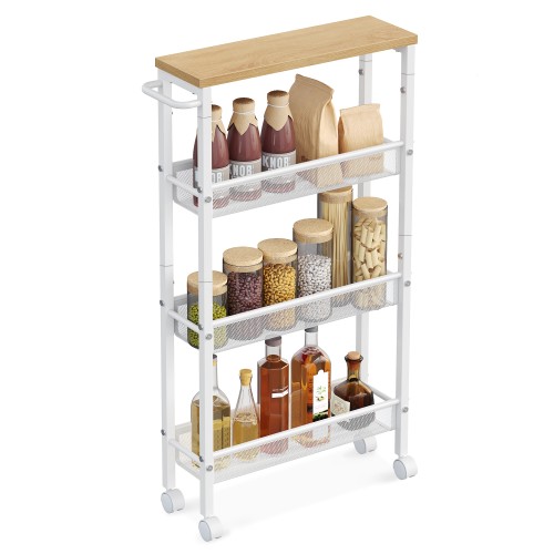 Wózek kuchenny mobilny 4-poziomowy 13x45,4x77 cm Dąb Biały