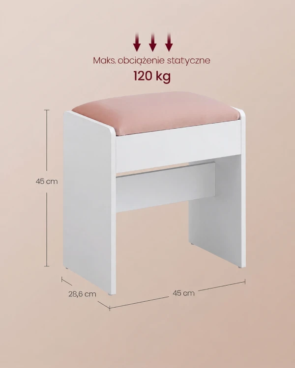 Taboret siedzisko do toaletki nowoczesne tkanina aksamitna białe/pastelowy róża