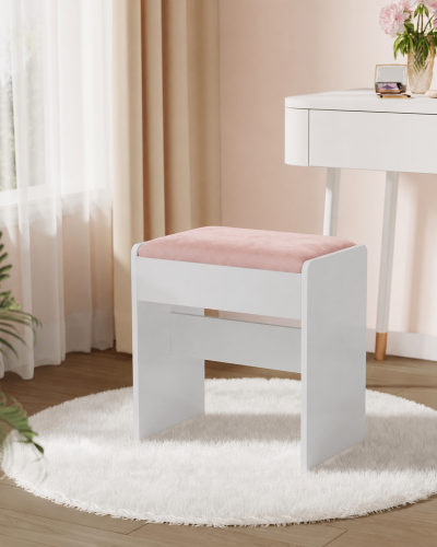 Taboret siedzisko do toaletki nowoczesne tkanina aksamitny białe/pastelowy róża