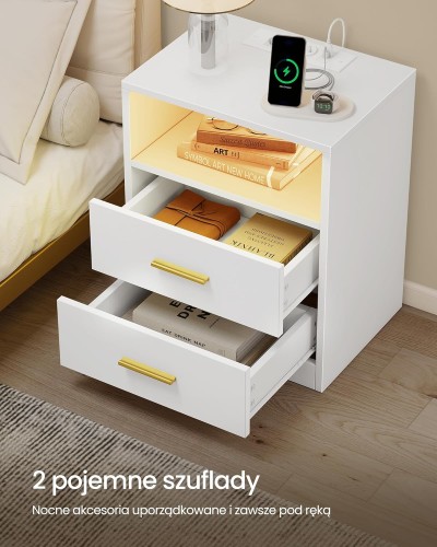 Szafka nocna ze stacją ładująca i oświetleniem LED 2 szuflady