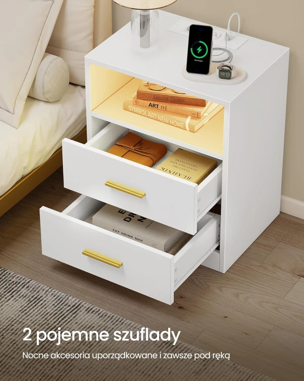 Szafka nocna ze stacją ładująca i oświetleniem LED 2 szuflady