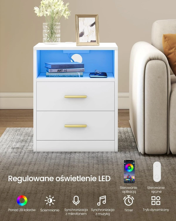 Szafka nocna ze stacją ładująca i oświetleniem LED 2 szuflady