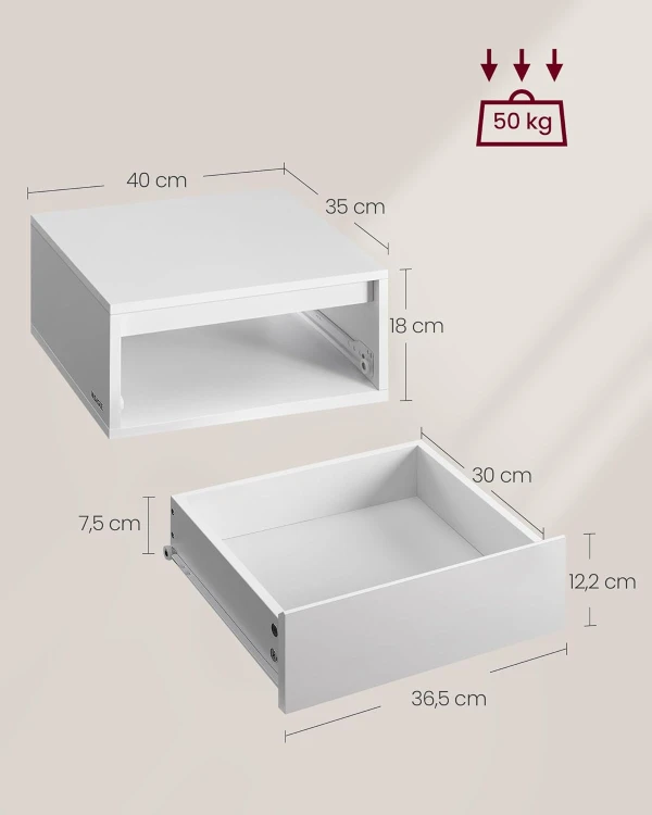 Zestaw 2 sztuk wiszących szafek nocnych ze stacją ładująca i oświetleniem LED
