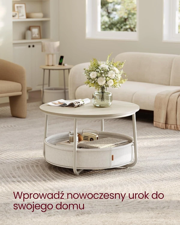 Okrągły Stolik kawowy z miejsce do przechowywania w kolorze beżowym
