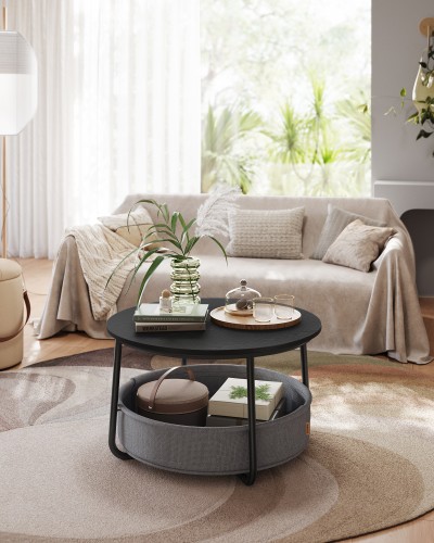 Okrągły Stolik kawowy z miejsce do przechowywania w kolorze Czarny/Szary