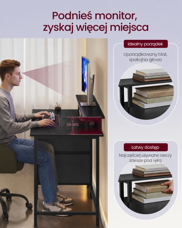 Biurko komputerowe z nadstawką i oświetleniem LED Czarne
