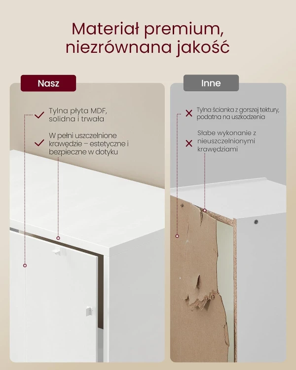 Regał wysoki na książki z półką z drzwiami 175 cm - biały