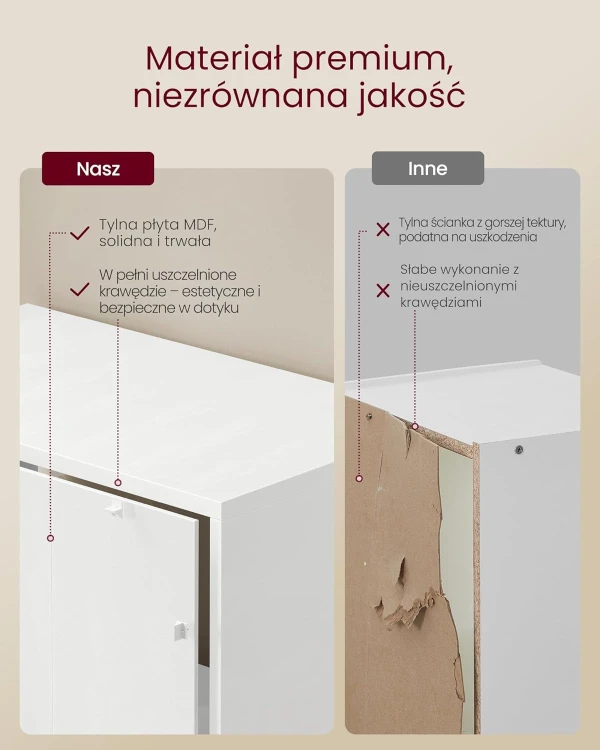 Regał PEGO 175 cm biały – 4 otwarte półki i zamykana szafka