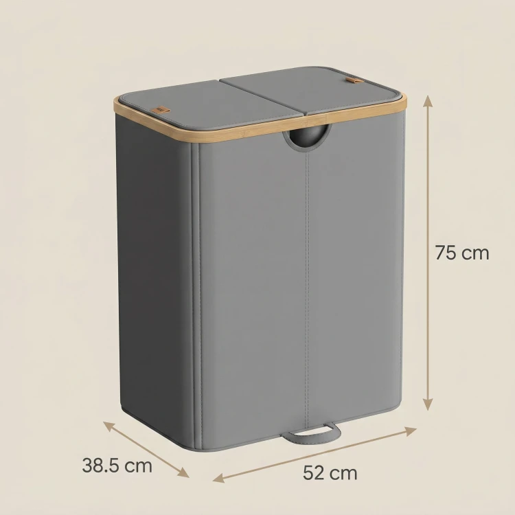 Kosz na pranie dwukomorowy 150 l bambus/szary