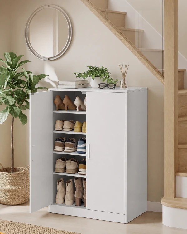 Szafka na buty PEGO 60 cm biała – 5 poziomów, regulowane półki