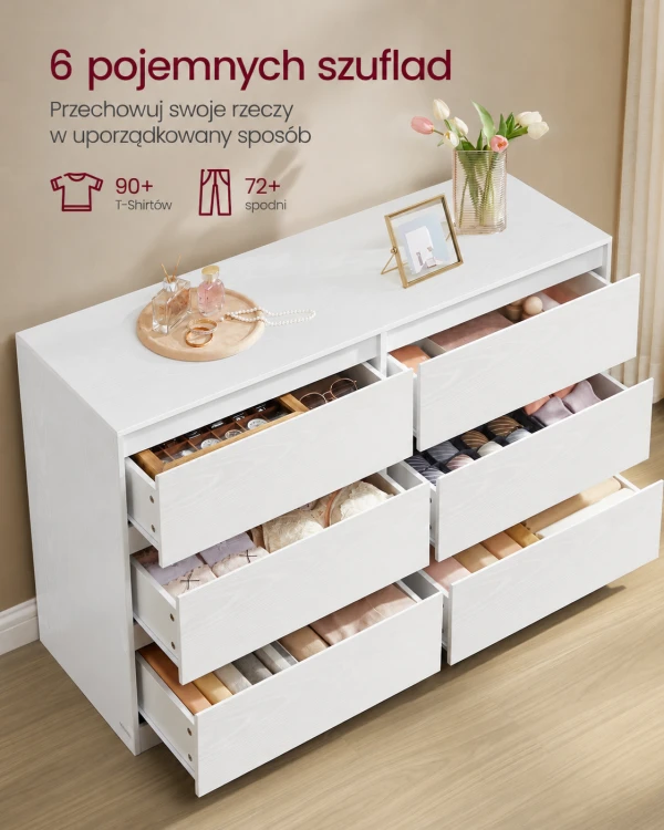 Komoda PEGO 6 - szuflad 119x75x40 cm w kolorze białym