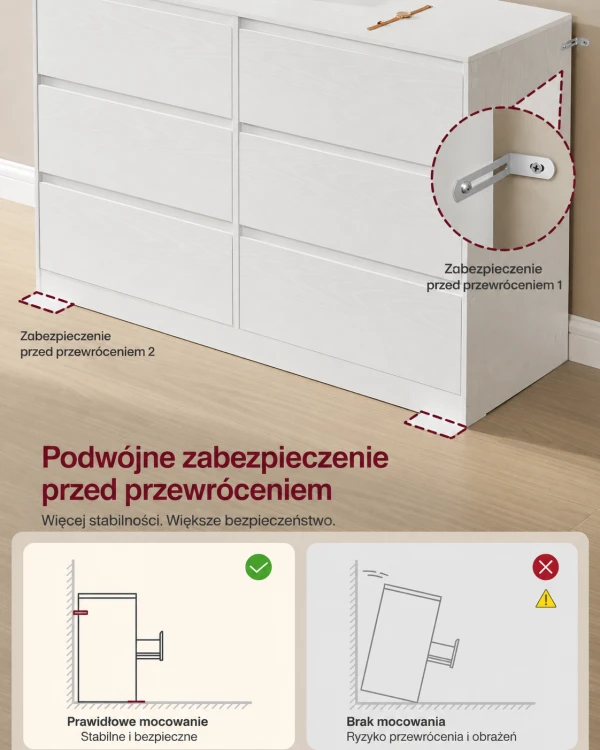 Komoda PEGO 6 - szuflad 119x75x40 cm w kolorze białym