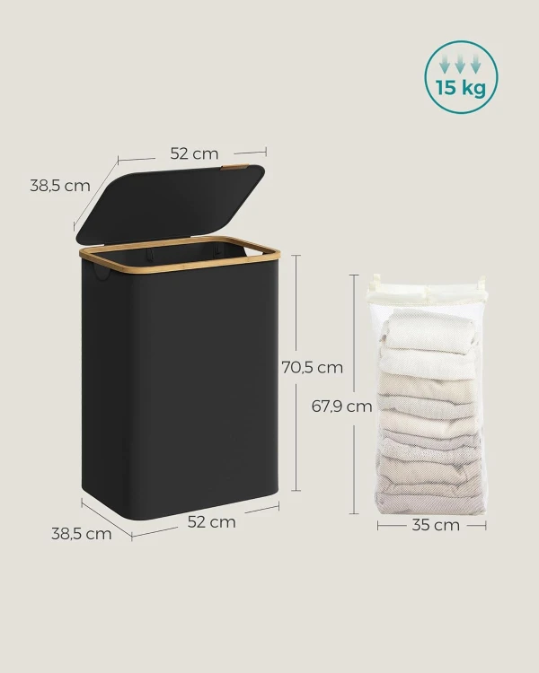 Kosz na pranie dwukomorowy 150 l bambus/czarny