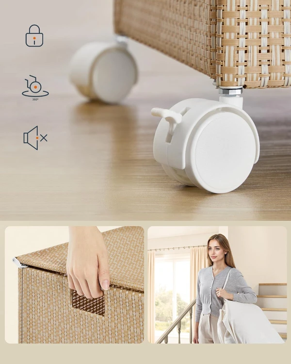 Kosz na pranie 3 komorowy 140l beżowy/rattan