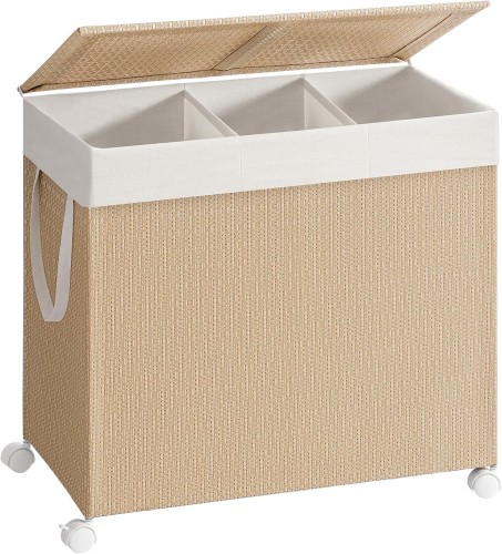 Kosz na pranie 3 komorowy 140l beżowy/rattan