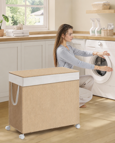 Kosz na pranie 3 komorowy 140l beżowy/rattan