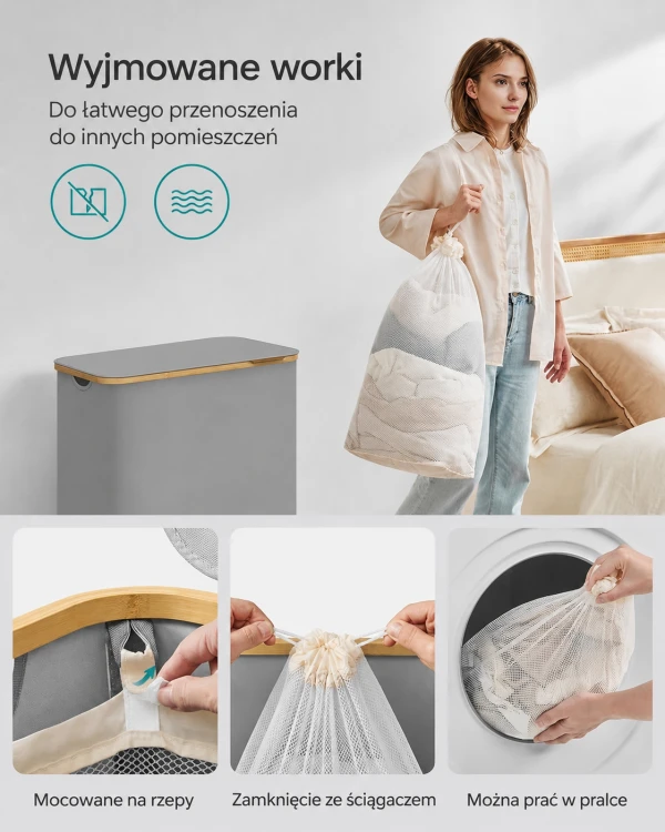 Kosz na pranie 3 komorowy 150l kolor szary