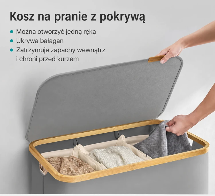 Kosz na pranie 3 komorowy 150l kolor szary