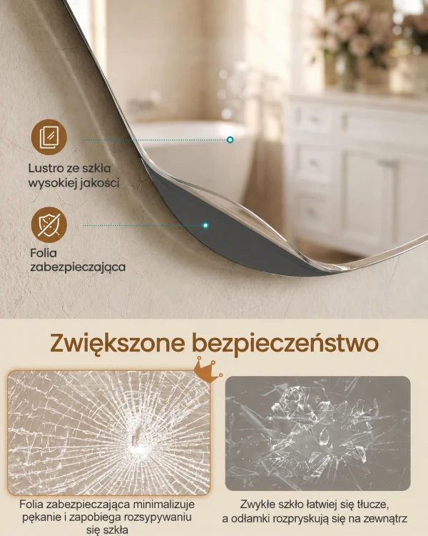 Lustro ścienne asymetryczne PŁATEK 60 × 45 cm – nowoczesne lustro dekoracyjne bez ramy