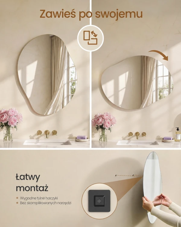 Lustro ścienne asymetryczne PŁATEK 60 × 45 cm – nowoczesne lustro dekoracyjne bez ramy