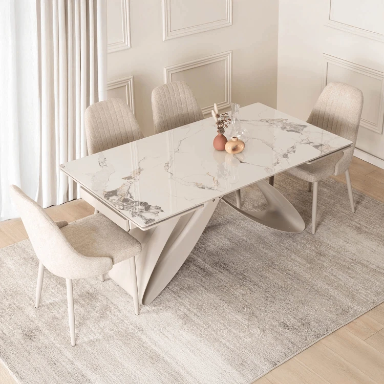 Stół do jadalni NORI Ceramiczny Rozkładany 160-040 Biały Marmur/Kaszmir