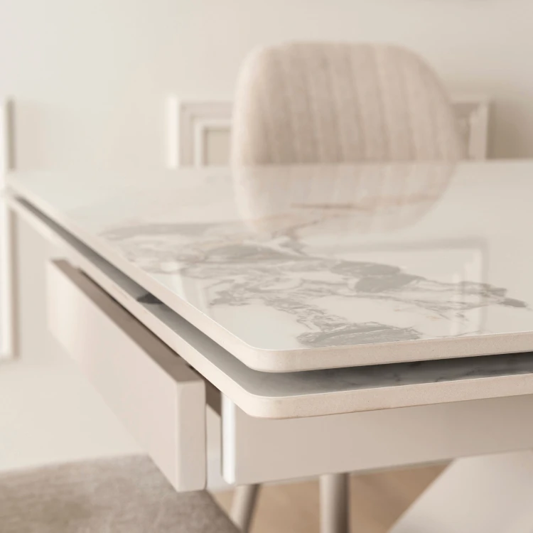 Stół do jadalni NORI Ceramiczny Rozkładany 160-040 Biały Marmur/Kaszmir