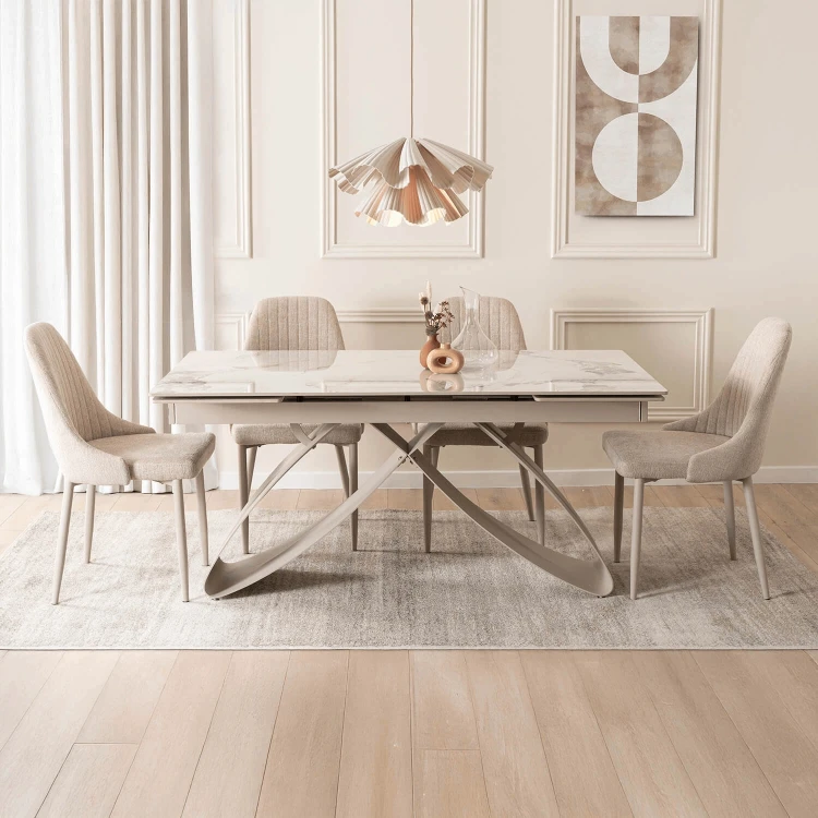 Stół do jadalni NORI Ceramiczny Rozkładany 160-040 Biały Marmur/Kaszmir