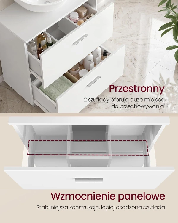 Szafka pod umywalkę z 2 szufladami w kolorze białym