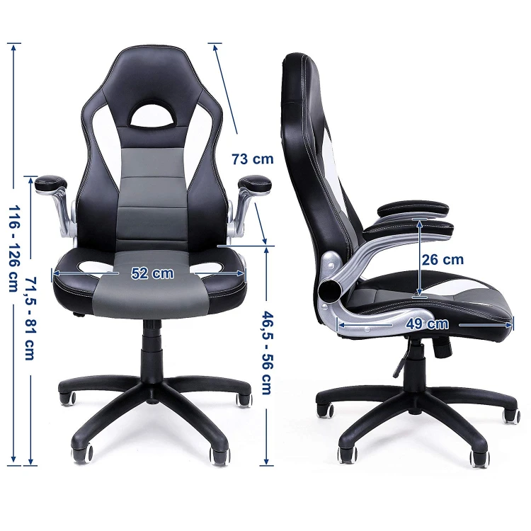 Fotel gamingowy ergonomiczny czarno-szaro-biały do 150 kg