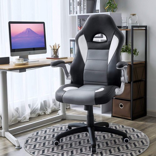 Fotel gamingowy ergonomiczny czarno-szaro-biały do 150 kg